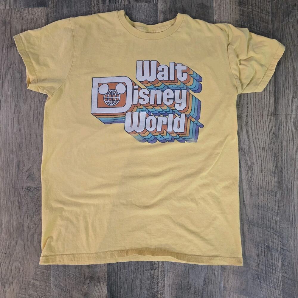 Disney Walt Disney World Retro Rainbow Graphic Tee Yellow LARGE T-Shirt